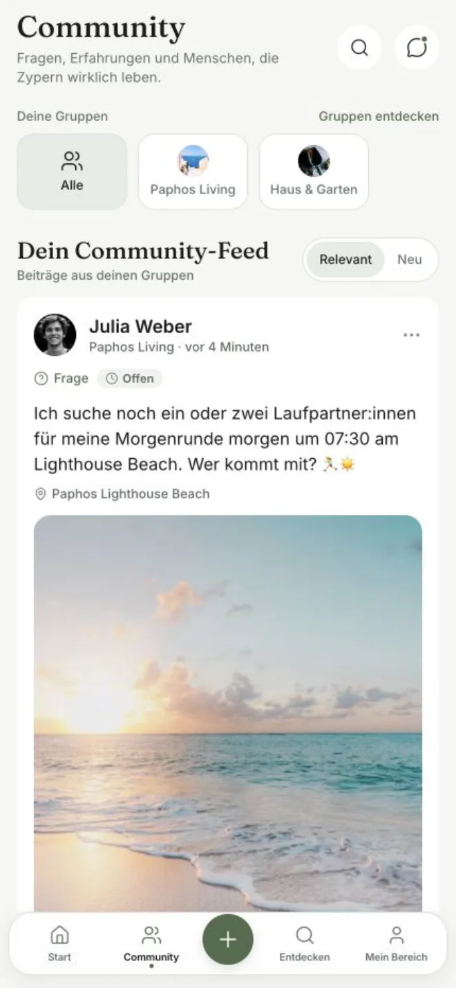 Echt gerenderter werbefreier Cyprusliv Community-Feed